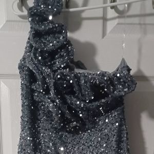 Silver Sequin Sparkle Gown Dress Medium 6-8